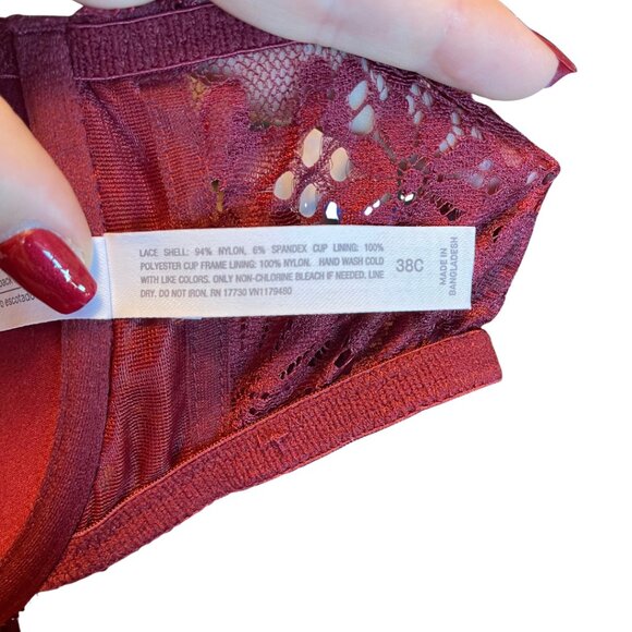 NWOT Auden Plunge Coverage Push-up Racerback Bra - Size 38C - Color Deep Red - Picture 8 of 8